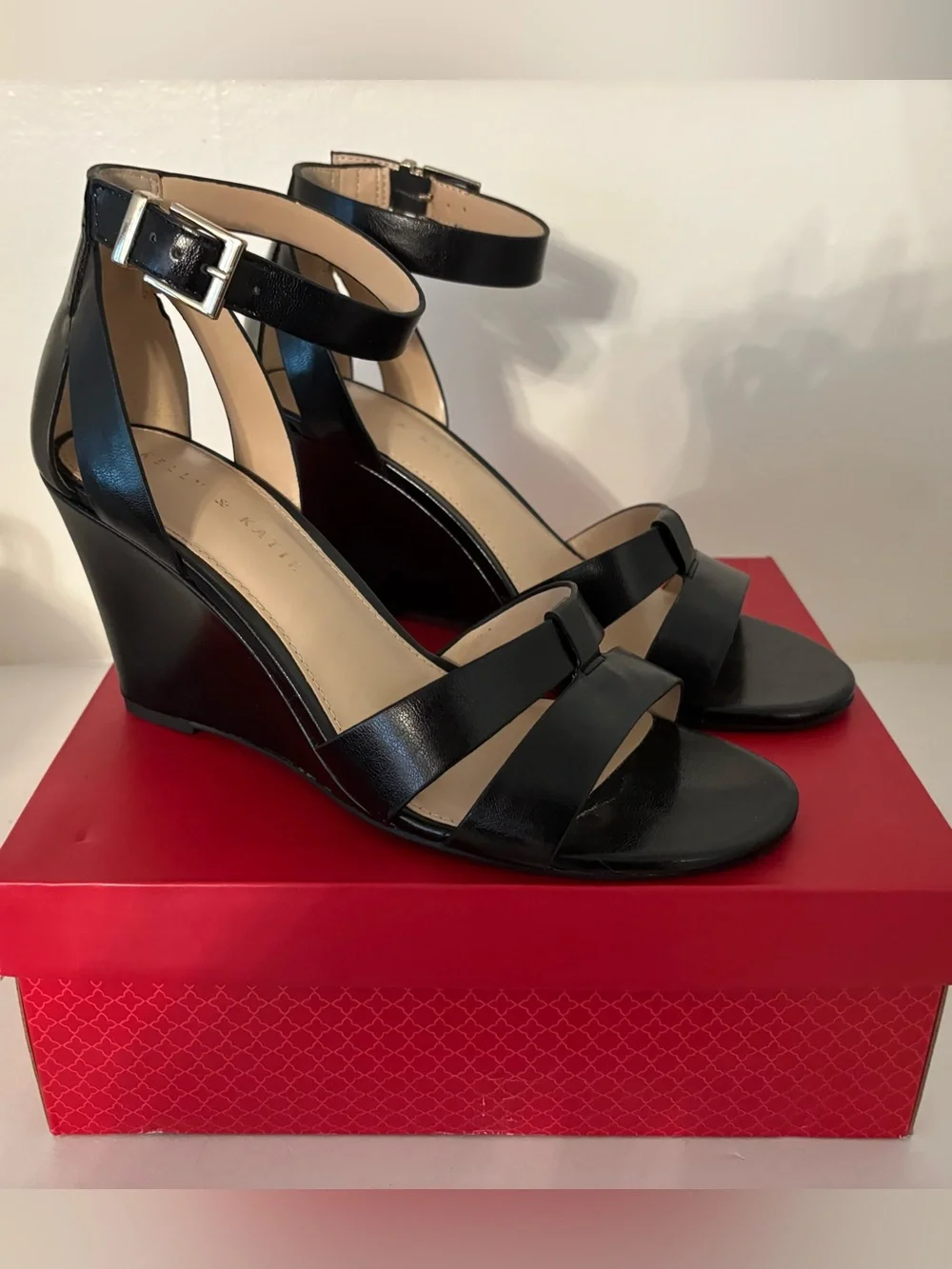 Black Ankle-Strap Wedge Sandals